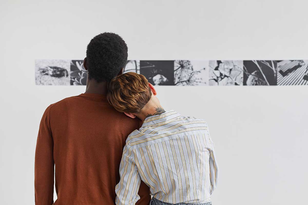 Couple looking at art